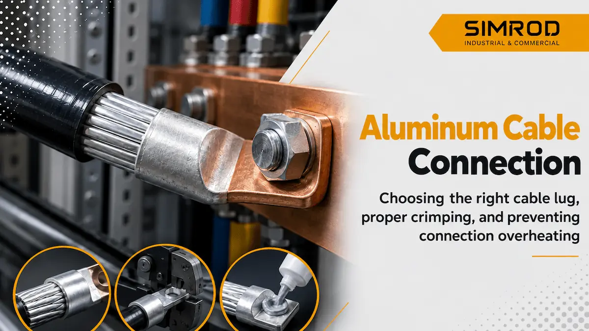 Aluminum cable connection with cable lug, crimping, and bolted copper busbar terminal